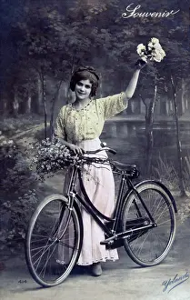 Causal: Woman Standing with Bicycle