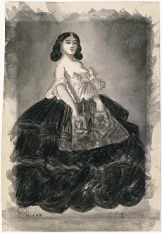1802: Woman standing, wearing apron