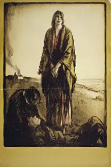 Disconsolate: A woman stands disconsolate, as another bends over a dead so