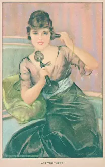 Phones: Woman on the telephone, postcard