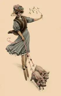 Slides: Woman Towed by Pigs