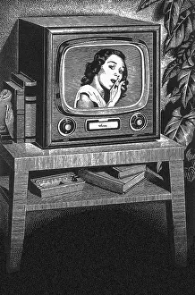 Ashtray: Woman on T.V. Set