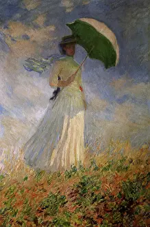 Windy: Woman with Umbrella Turned to the Right, by Monet