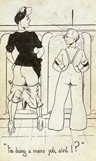 Urinal: Woman using a urinal - WW2