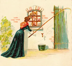 Nosy: Woman with whip on a comic card