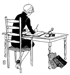 Inkwell: WOMAN WRITES AT TABLE