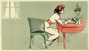Inkwell: WOMAN WRITES AT TABLE