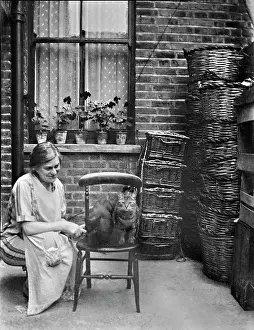 Geranium: Woman in back yard with two cats