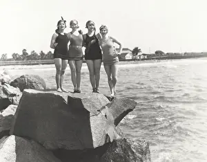 Kerchief: Women in bathing suits posing on rock