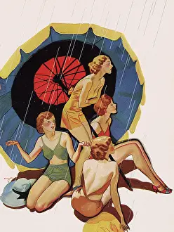 Women at Beach Bathing Suits in the Rain
