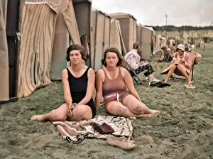 Holidaymaker: Women on a beach at a seaside resort