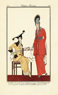 Bleu: Women drinking tea in visiting outfits