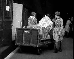 Parcels: Women Loading Pallets Of Parcels Onto Train