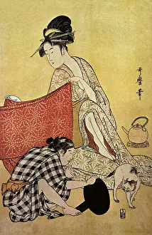Utamaro: Women Making Dresses