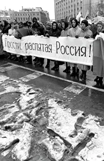 Crucified: Women among protesters in Moscow, 1991