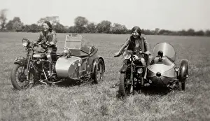 Sidecars: Two women riding motorcycle combinations