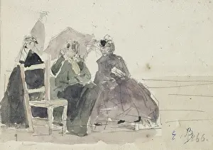 Boudin: Three Women seated on Chairs on a Beach