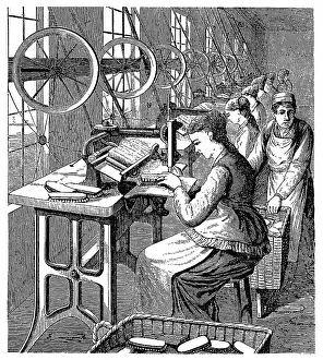 Supplied: Women securing bristles in brushes using Woodbury's