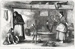 Claddagh: Women spinning net thread in the Claddagh, Galway, Ireland