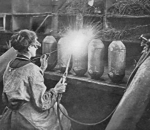 Welders: Women welding bomb cases, WW1