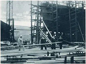 Ship Building: Women at work in a naval ship-building yard 1916