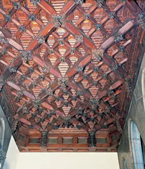 Cornet: Wood paneling ceiling of Guell Palace. By Antoni Gaudi (1852