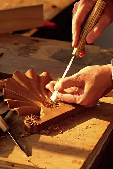 Workmanship: Woodcarver's Hands and Carving a Decorative Clam Shell