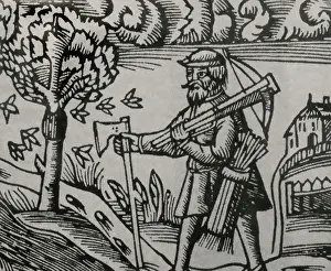 Peasantry: Woodcut depicting a peasant with axe, bow and