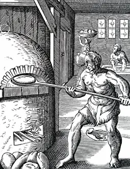 Bakery: A woodcut engraving depicting a baker