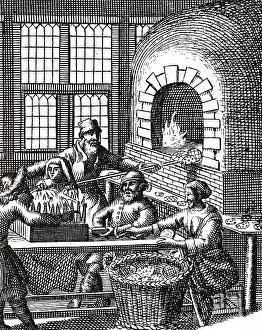 Baking: A woodcut engraving depicting a baker