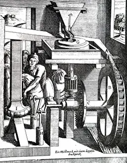 Hydro: A woodcut engraving depicting a corn mill
