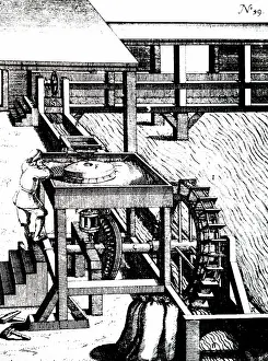 Hydro: A woodcut engraving depicting a corn mill