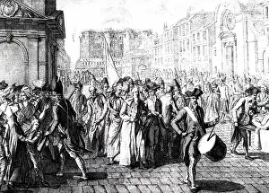 Bastille: A woodcut engraving depicting the procession of