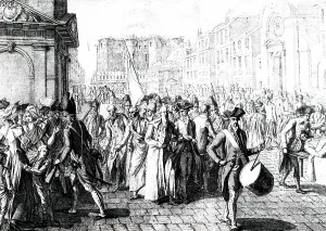 Bastille: A woodcut engraving depicting the procession of