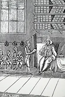 Schoolmaster: Woodcut engraving depicting a schoolmaster