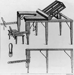 Obstetrics: A wooden birthing table with adjustable ?