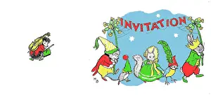 Invitations: Woodland creatures dressed in party hats