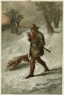 Woodman: WOODMAN & DOG IN SNOW