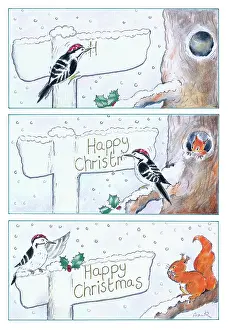 Pecking: Woodpecker and signpost in the snow