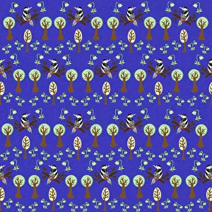 Forests: Woodpeckers in forest repeating pattern