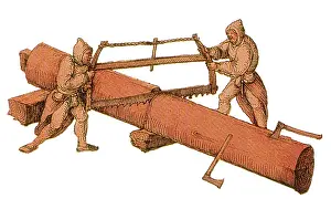 Manpower: Woodworkers, Two-Man Crosscut Saw, Medieval Tradesmen