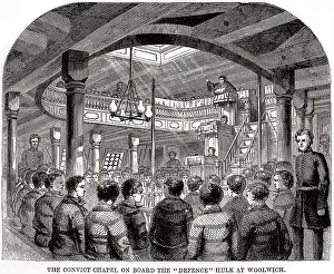 Convicts: Woolwich hulks - convicts chapel onboard Defence