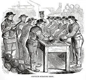 Convicts: Woolwich hulks - convicts scraping shot