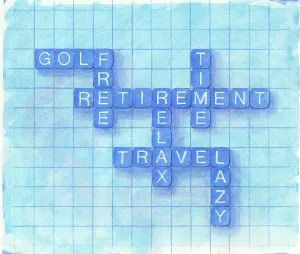 Spelling: Word game with letters spelling RETIREMENT etc