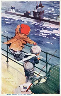 Requesting: More Work For The Navy - postcard by Lawson Wood