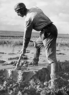 Commissionaire: A worker commissionaire at his work in the mud