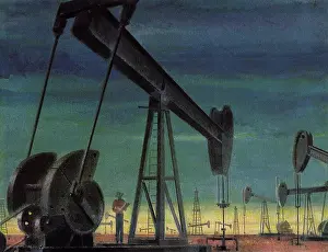 Derricks: Worker and Oil Derricks