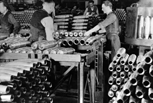Grenades: Workers in the arms industry making grenades, 1939