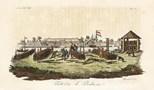 Batavia: Workers building the Dutch fortress at Batavia