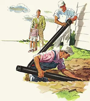 Sewer: Workers installing new Sewer Pipes